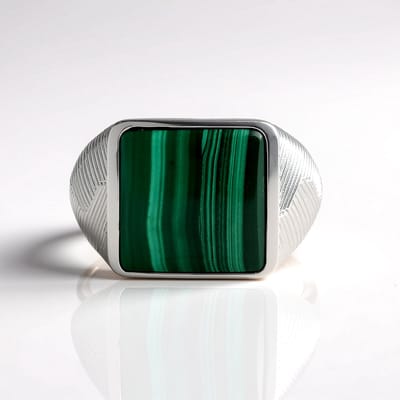 Cavill - 925 Sterling Zilveren Ring - 6,73 Karaat Malachiet Edelsteen - Platina Verguld - Antieke Cushion Cut - Brede Groene Statement Ring voor Dames