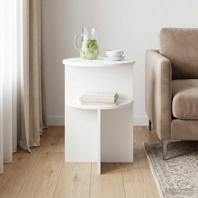 vidaXL - Bijzettafel - met - opslag - Wit - Ø - 39,5 - x - 55 - cm - Bewerkt - hout