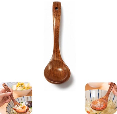 Lepel-soeplepel-rijstpaplepel-lange steel lepel-roerlepel-houten soeplepel-keukengerei-keukenbenodigdheden-geschikt voor soep, stoofschotels, sauzen (bruin, 19,5*5,5 cm)