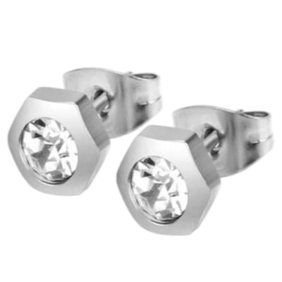 Aramat Jewels | Oorbellen | Stalen Zeshoek Oorstekers – RVS Geometrisch | Zilverkleurig/Kristal-6mm | |7mm | Staal | Kinderen, Volwassenen | Verkleurd niet