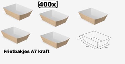 400x Frietbakje BIO Nature kraft A7 - Friet patat frites saus friet bakje snack next generation carnaval festival thema feest composteerbare