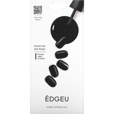 Edgeu, Perfect Gel Nail Wrap, ENF 905 Extreme Black, ensemble de 19 pièces