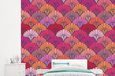 Behang - Fotobehang Patronen - Art Deco - Roze - Bloemen - Breedte 245 cm x hoogte 220 cm