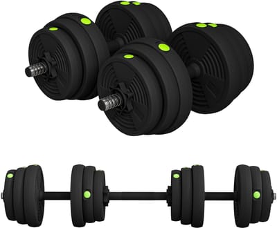 2-in-1 verstelbare halters - losse halters met antisliphandgrepen - 25 kg - inclusief stangen - krachttraining en gewichtheffen