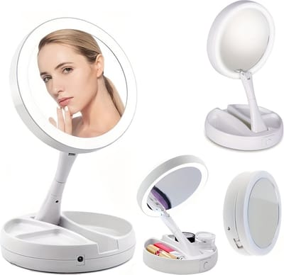 Livano Make Up Spiegel - Met Verlichting - Met Led Verlichting - Led - Met Licht - Opmaakspiegel Met Ledverlichting - Tafelspiegel - Tafel - Inklapbaar - Wit