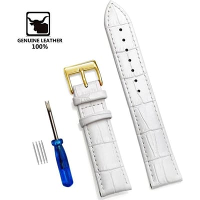 Echte leren horlogebanden 12/14/16/18/20/22/24 mm horlogebandband stalen gesp hoge kwaliteit polsband armband + gereedschap 12mm white