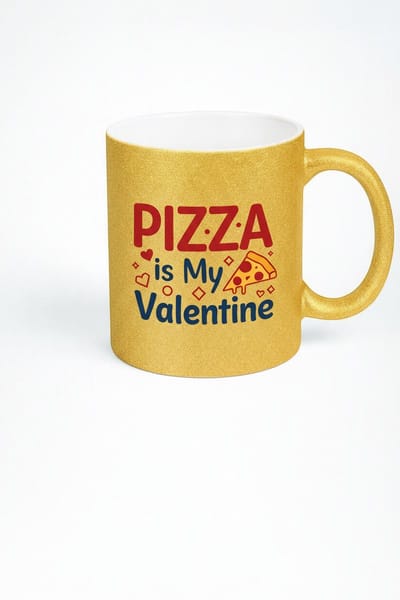 Glitter Gouden Mok 'Pizza is My Valentine' | Valentijnscadeau Pizza Liefhebber