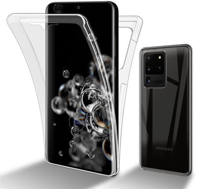 Cadorabo Hoesje geschikt voor Samsung Galaxy S20 ULTRA in TRANSPARANT - 360° Full Body Case Cover Beschermhoes Voor- en achterbescherming, all-round bescherming met displaybescherming
