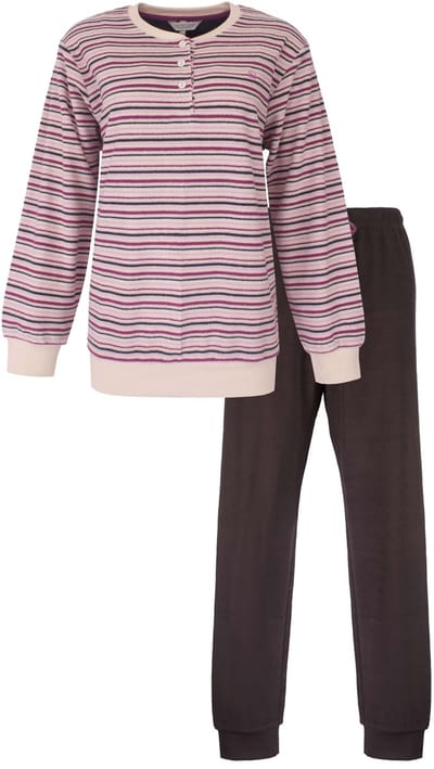 Tenderness Dames Pyjama - Lange Mouwen - Badstof - Beige - Maat S