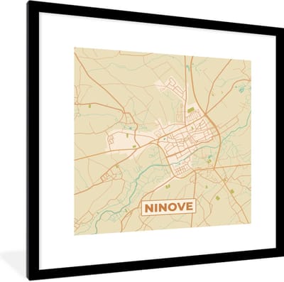 Fotolijst incl. Poster - Ninove - Kaart - België - Stadskaart - Plattegrond - 40x40 cm - Posterlijst