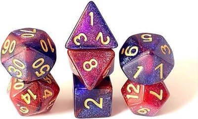 Dungeon Dice Plastic Polydice Dobbelstenen Set Van 7 Stuks - Bright Nebula Rood Paars Roos | Voor D&D En Andere Rollenspellen | Plastic Dobbelstenen Set Voor Dungeons And Dragons