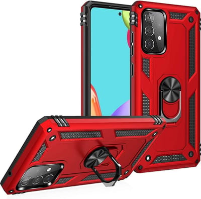 Anti-Shock Hybrid Ring Armor Hoesje Geschikt voor: Samsung Galaxy A72 - rood