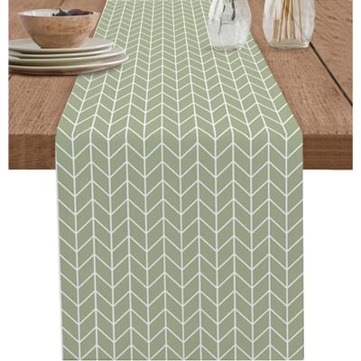 Saliegroen Geometrische Linnen Tafel Runner Commode Sjaal Tafeldecoratie Moderne Geometrische Strepen Tafelrunners voor Feestdecoratie 150x33cm beige