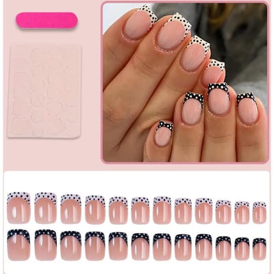 24 stuks/Set Korte Vierkante Minimalistische Zwart-Witte Stippen Franse Nagelstickers, Voor Meisjes/Vrouwen Voor Dagelijks, Date, Feestnagels Nagelbenodigdheden brown