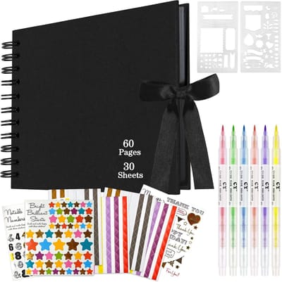 Dailygoods - Fotoalbum om zelf vorm te geven, A5, 15 x 21,5 cm, fotoboek om zelf vorm te geven, met 60 zwarte pagina's (30 vellen), doe-het-zelf plakboek, fotoalbum, scrapbookset voor baby, verjaardag, bruiloft