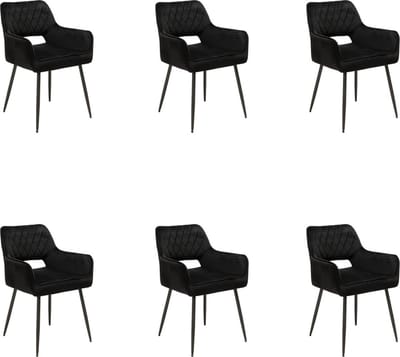 Bronx71® Velvet eetkamerstoel Mika zwart - Eetkamerstoelen set van 6 - stoel
