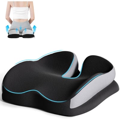 GELLDG Orthopedisch zitkussen - Staartbeenkussen van spons - Ergonomisch - Bureaustoelkussen - Aambeienkussen - Geschikt voor aambeien en rugpijn - Zwart