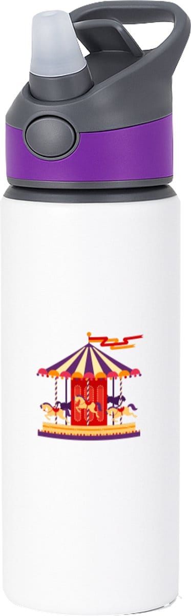 Hacebo® - Draaimolen waterfles met rietje paars - Kind - Paarden liefhebbers - Kermis - attractie - water fles - 650ML