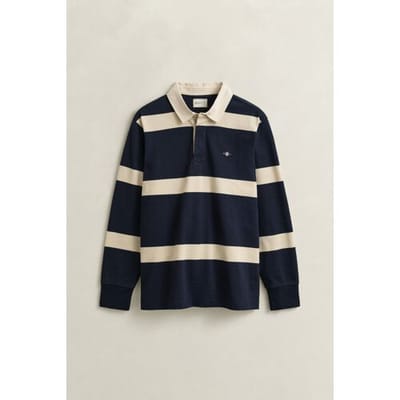 Gant Heavy Rugger Stripe Shield Polo Streep Navy Wit - Maat XXL - Heren - Longsleeve polo