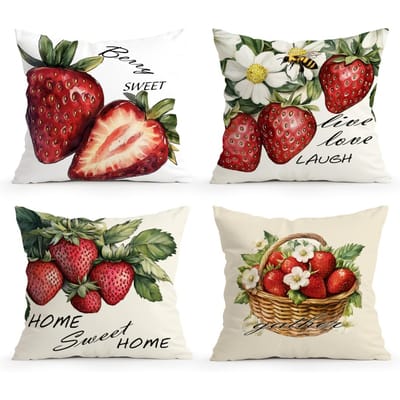 Aardbeienserie Kussenhoes Bedrukt Polyester 45x45cm Sierkussenhoes Decoratief Bankkussenhoes Huisdecoratie 45x45cm