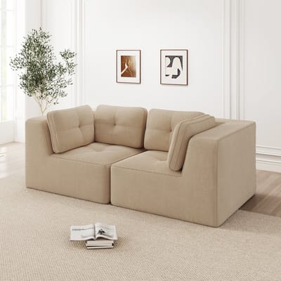 Modulaire bank - verstelbare tweezitsbank - diepe zitting - zachte kussens en corduroy hoes - antislip ontwerp - beige
