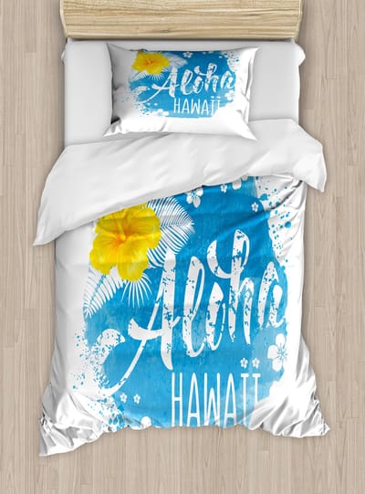 ABAKUHAUS Aloha Dekbedovertrekset, topkwaliteit zacht en warm tweedelig dekbedovertrek met 1 kussensloop, eenpersoonsbed, blauw geel en wit