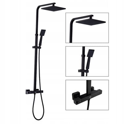 Auralum max Regendouche Set met Thermostaatkraan - Zwarte Doucheset - RVS - 10 inch Douchekop - Regendoucheset - Verstelbare hoogte 110-137cm - Zwart