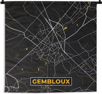 Wandkleed - Wanddoek - Gembloux - Stadskaart - Goud - Kaart - Plattegrond - 180x180 cm - Wandtapijt