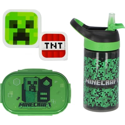 Minecraft lunchset; lunchbox, snackbox en drinkfles