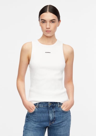 Hoge kwaliteit geribde katoenen tanktop met geborduurd logo dames COMMA