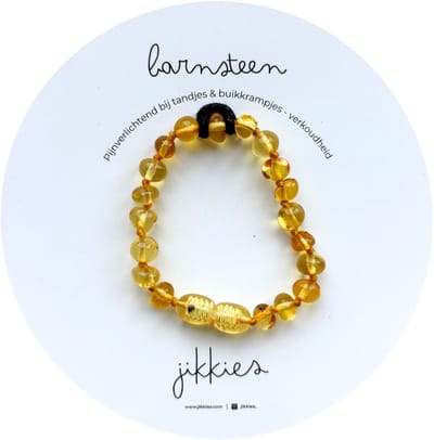 Jikkies Barnsteen Armband - Baby Armbandje - Natuurlijk Baltisch Barnsteen - Pijnstillend tegen doorkomende tandjes - Honing - 14CM