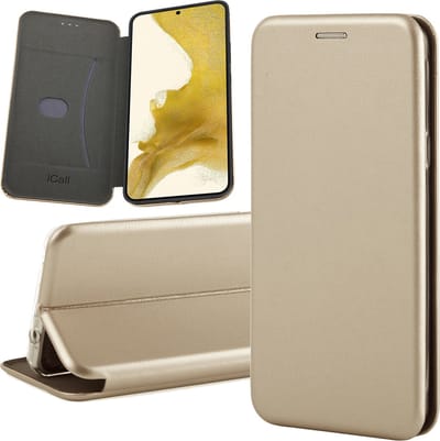 Hoesje geschikt voor Samsung Galaxy S22 Plus - Book Case Kunstlederen Wallet Cover Minimalistisch Pasjeshouder Hoes Goud