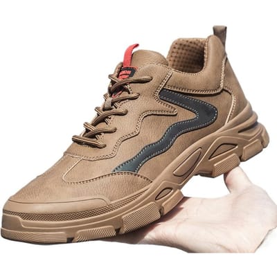 Chaussures de travail Homme Anti-écrasement et Anti-perforation, Chaussures de soudeur à semelle souple Embout acier Résistance aux acides et aux alcalis 46 beige