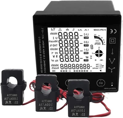 Energiemeter - Stroomverbruiksmonitor - Energieverbruik Meten - Driefasig Digitaal - 96x96mm Paneel - Grijs