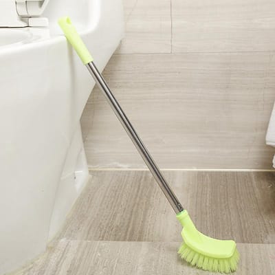 Roestvrijstalen toiletborstel met lange steel en zachte borstelharen voor effectieve huishoudelijke reiniging, antislip ontwerp beige