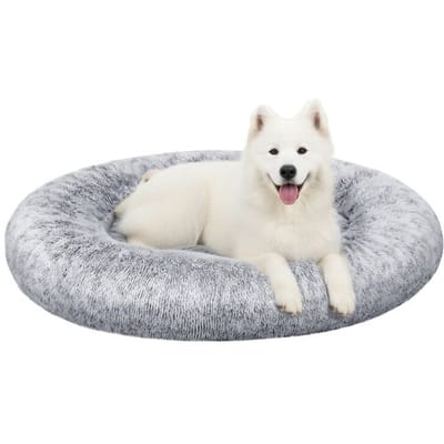 JOYFURNOS donutvormig hondenbenchbed, pluche comfortabel, met afneembare, wasbare hoes, grijs, 120 x 20 cm