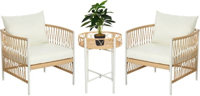 Outsunny Gartenmöbel Set PE Rattan, Polyester Gelb