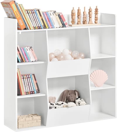 SoBuy KMB55-W Kinderboekenkast – Kinderboekenplank – Speelgoedplank met 8 vakken – Wit, 106x30x104 cm – Kindermeubel Opbergkast