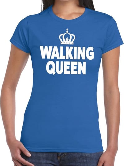 Walking Queen t-shirt - blauw - voor dames - wandelaars - avondvierdaagse - feest kleding - sport - wedstrijd XS