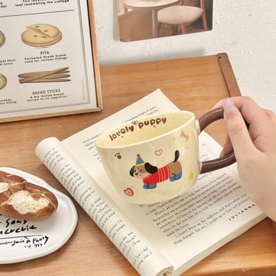 Tasse Mignonne Chien Teckel Bureau Maison Tasse à Petit Déjeuner Cadeau Couple Créatif Céramique de Haute Valeur Tasse à Eau 301-400ml