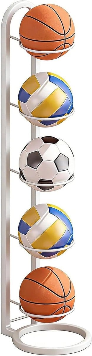 Verstelbare Sportstandaard voor Basketbal en Voetbal - Opbergrek voor Diverse Ballen met 5 Niveaus en Verwijderbare Functionaliteit