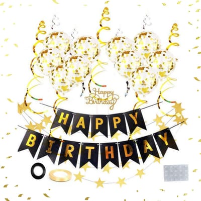 Joya Party® Verjaardag Slinger Zwart & Goud met Papieren Confetti Ballonnen | Feest Decoratie | Verjaardag | Happy Birthday | Letterslinger