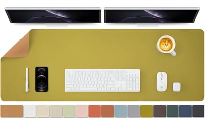 Famanu - Kurken bureaumat, dubbelzijdige bureauonderlegger voor kantoor en thuis, bureauorganisatie en accessoires, ideaal als grote muismat en bureaumatten op bureaus (olijfgroen, 120 x 43 cm)