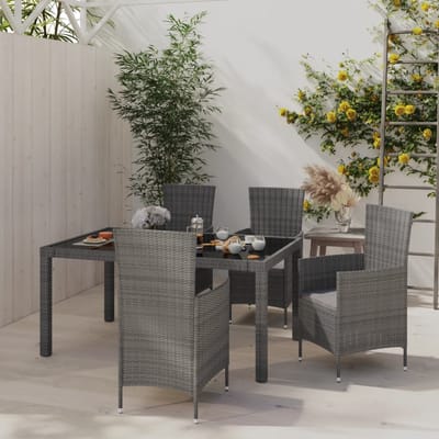 vidaXL - 5-delige - Tuinset - met - kussens - poly - rattan - grijs
