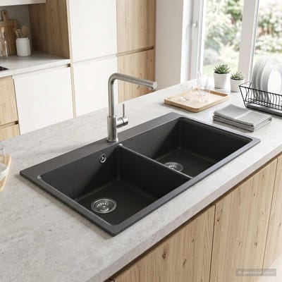 vidaXL - Keukenwasbak - Dubbele - Wasbak - Graniet - 86 - x - 51 - x - 30 - cm - Grafiet