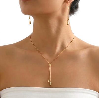 Goudkleurige ketting met druppelvormige hangers – ketting voor dames – minimalistische schakelketting met fantasiehanger