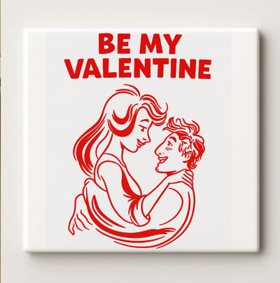 Be My Valentine Tegel – 15x15cm Romantische Liefdeskoppel Keramische Wanddecoratie | Perfect Valentijnsdag Cadeau & Woondecoratie