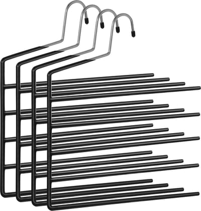 Hoppa! Broekhangers ruimtebesparend, set van 4, meerdere hangers, open uiteinde, antislip, voor elk 5 broeken, voor jeans, handdoeken, sjaals, zwart - Kleerhangers - Kledinghangers