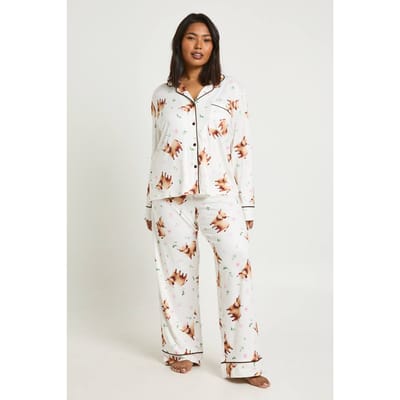 boohoo Dames Plus Pyjama Set Met Schotse Hooglander Print, Shirt Met Lange Mouwen & Broek | Pink | Maat: 18