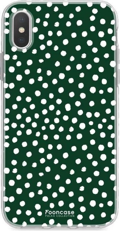 Fooncase Hoesje Geschikt voor iPhone XS Max - Shockproof Case - Back Cover / Soft Case - POLKA / Stipjes / Stippen / Donker Groen